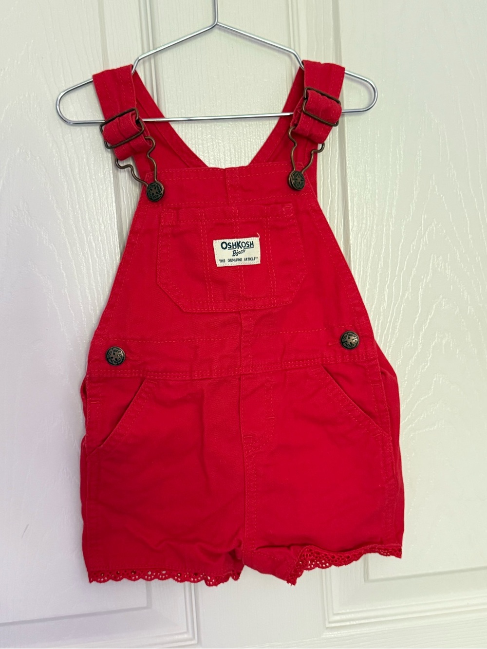 OshKosh B'gosh Bright Red Girls' Shortalls with Lace Trim